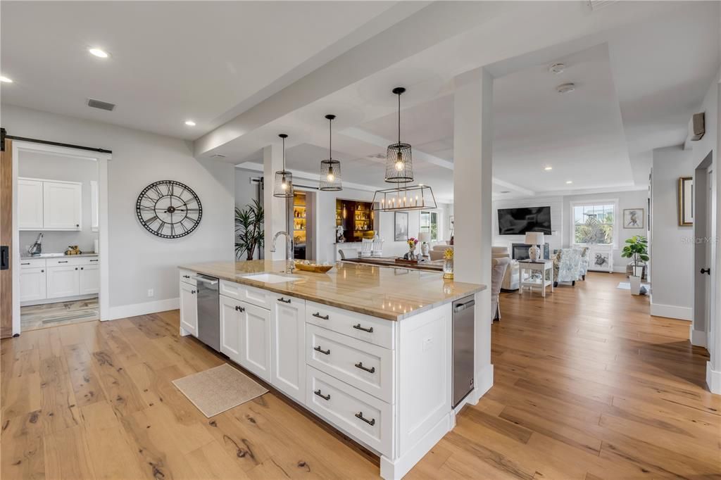 Interior, Kitchen, Living room, Pendant Lights, Recessed Lighting, Stainless Steel Appliances, Wood Texture Flooring