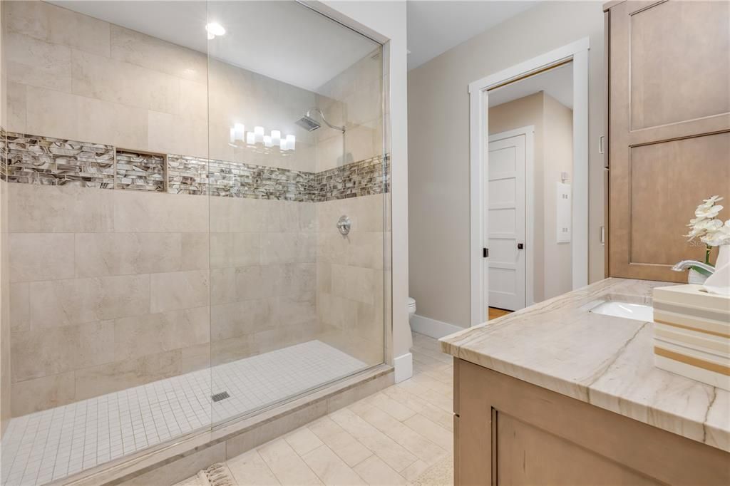 Bathroom, Glass Shower, Interior, Recessed Lighting