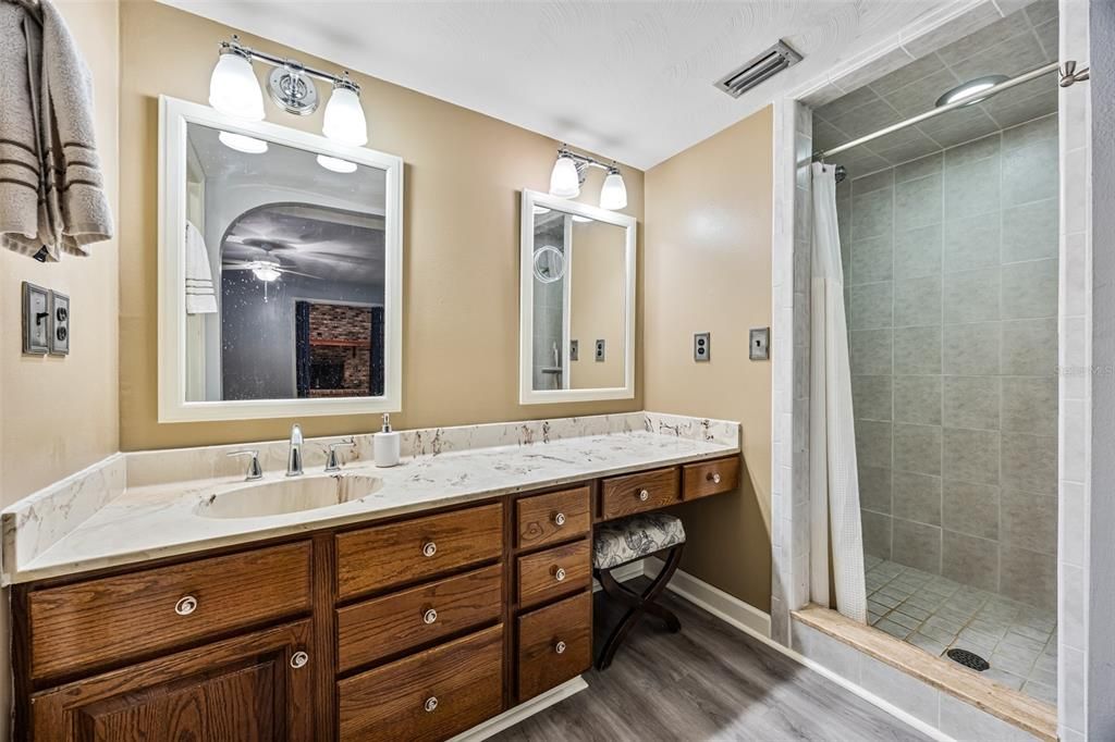Bathroom, Dual Sink Vanities, Interior, Wood Texture Flooring