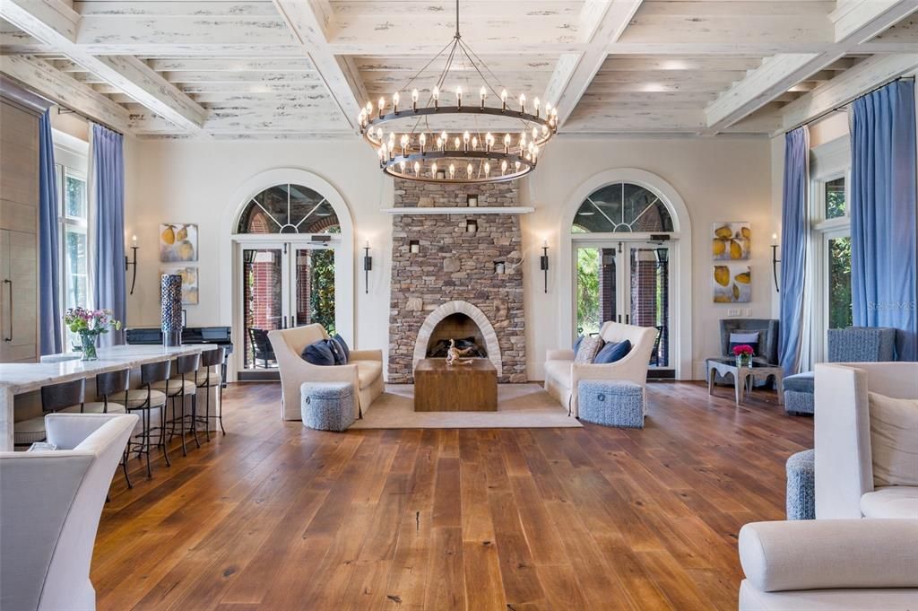 Chandelier, Fireplace, Interior, Living room, Wood Texture Flooring