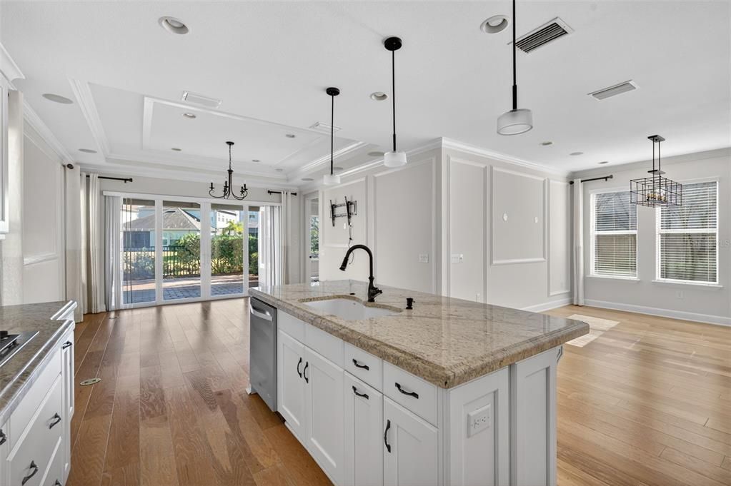Interior, Kitchen, Pendant Lights, Recessed Lighting, Wood Texture Flooring