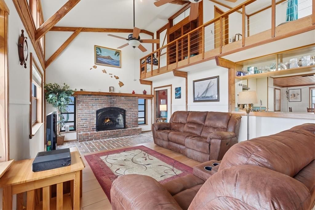 Fireplace, Interior, Living room, Wooden Beams