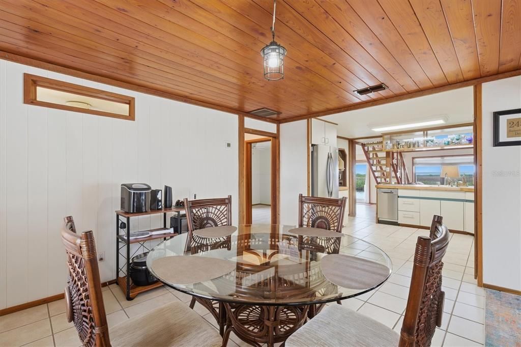 Dining room, Interior, Water, Wooden Ceilings