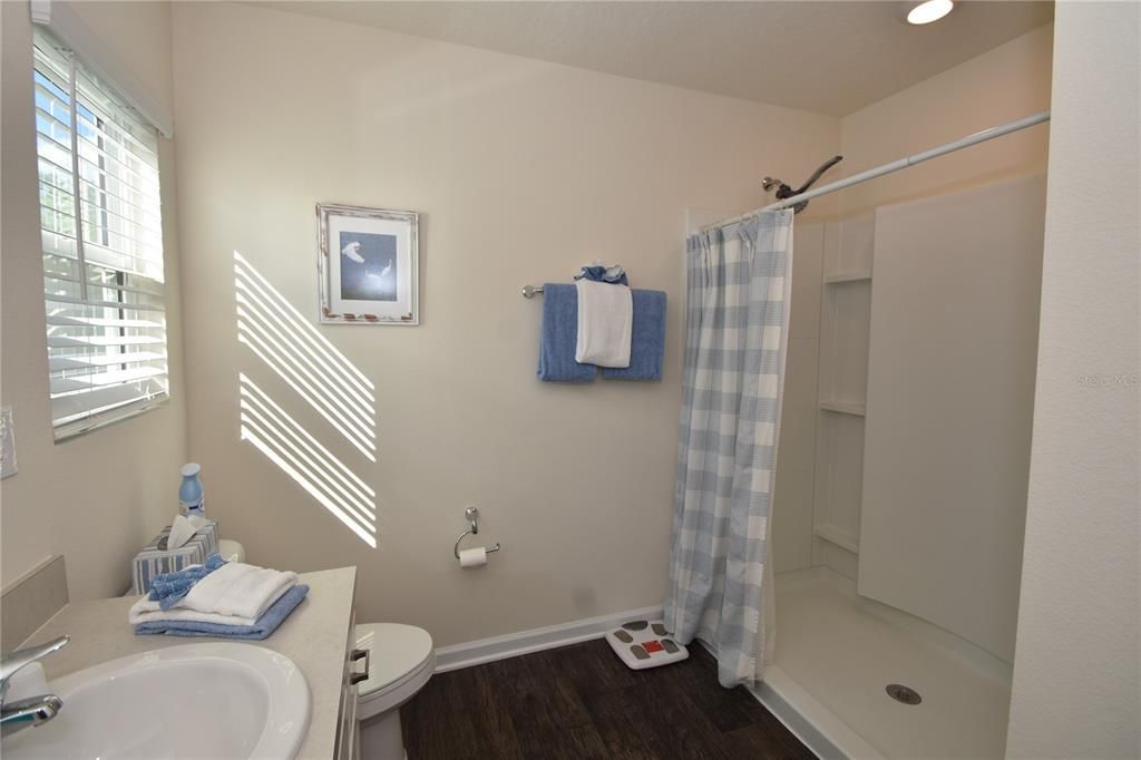 Bathroom, Interior, Recessed Lighting, Wood Texture Flooring