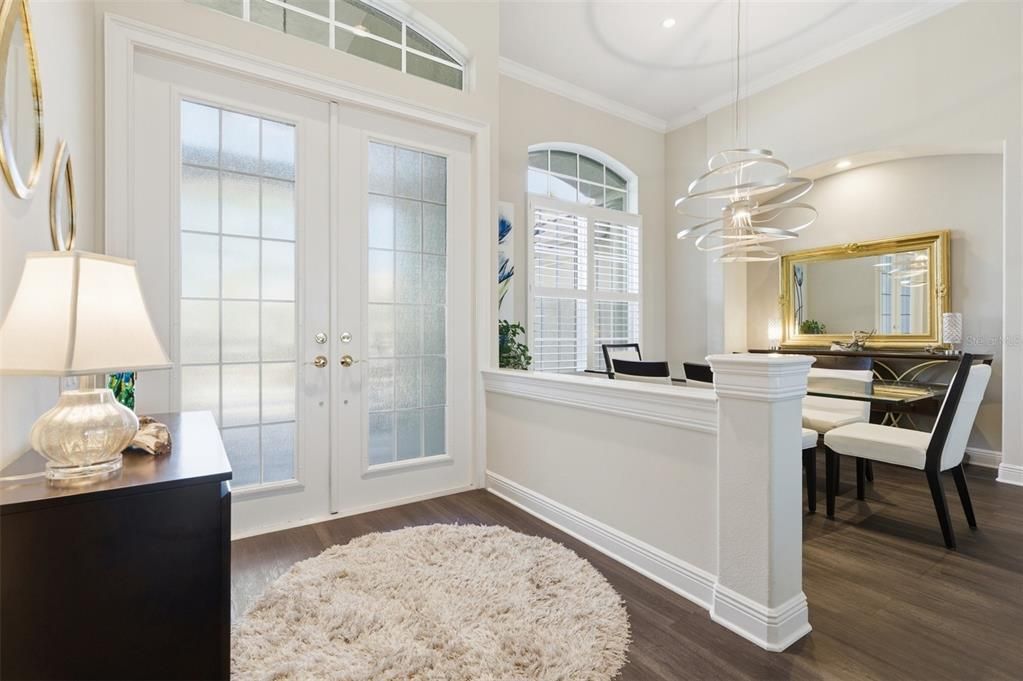Dining room, Interior, Pendant Lights, Recessed Lighting, Wood Texture Flooring