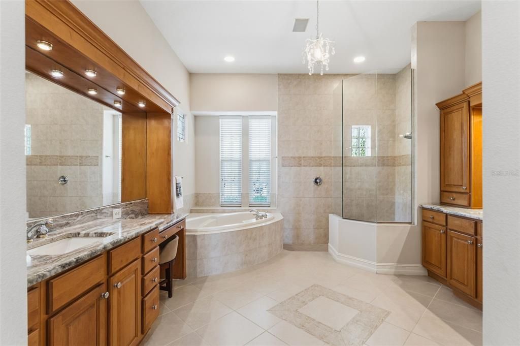 Bathroom, Dual Sink Vanities, Glass Shower, Interior, Recessed Lighting