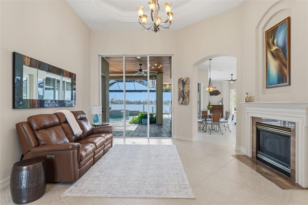 Chandelier, Dining room, Fireplace, Interior, Living room, Pendant Lights, Water