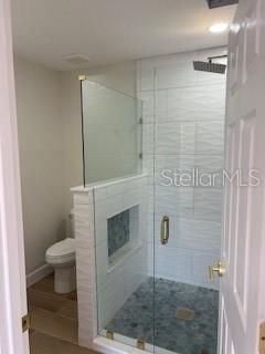 Bathroom, Fireplace, Glass Shower, Interior, Recessed Lighting