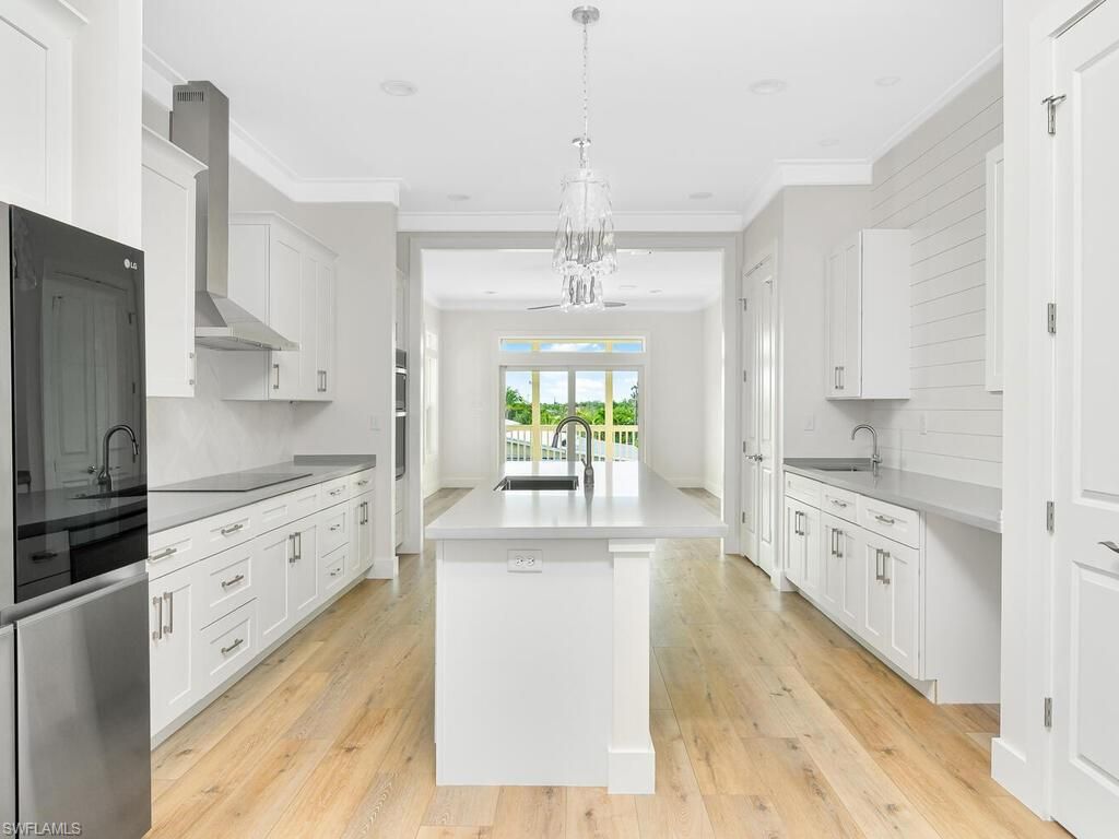 Chandelier, Interior, Kitchen, Pendant Lights, Recessed Lighting, Wood Texture Flooring