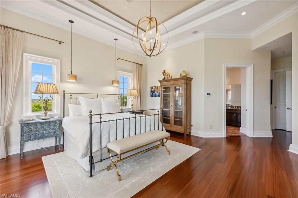 Bedroom, Interior, Pendant Lights, Recessed Lighting, Wood Texture Flooring
