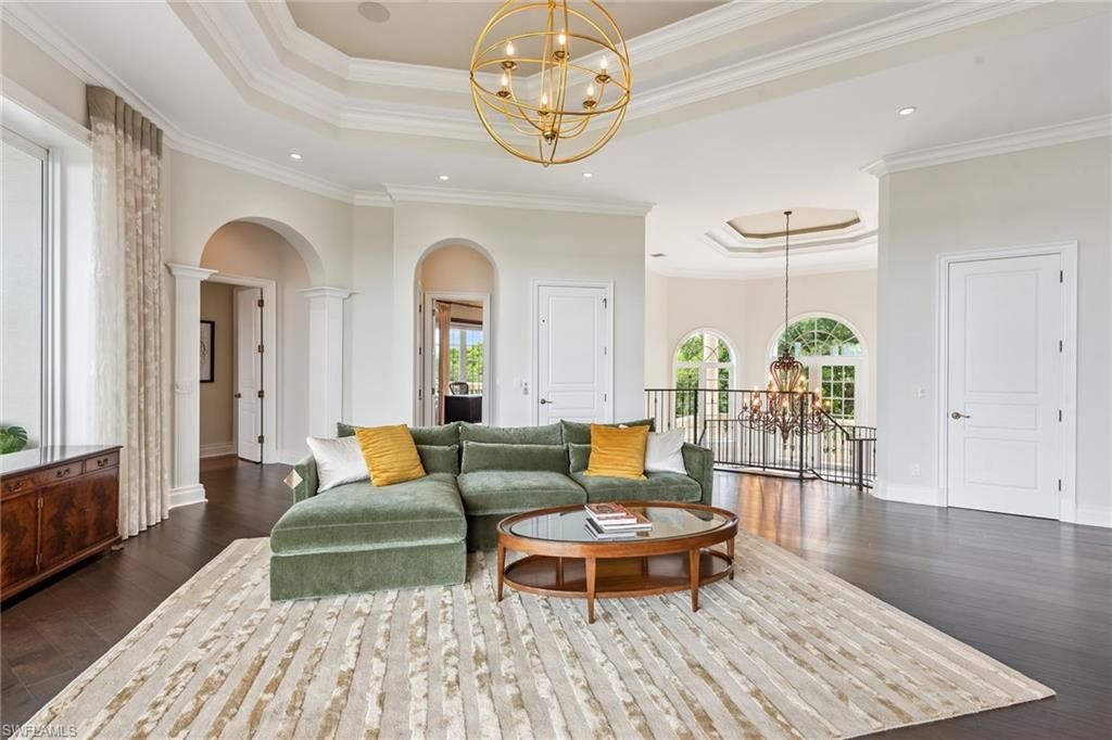 Chandelier, Interior, Living room, Pendant Lights, Recessed Lighting, Wood Texture Flooring