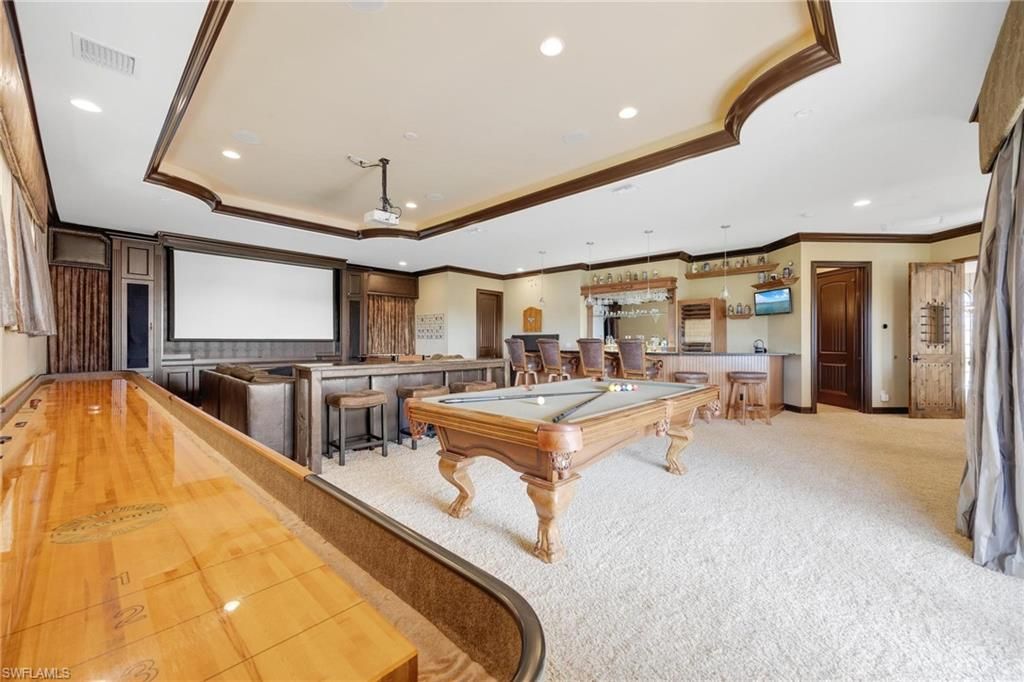 Billiard Table, Game Room, Interior, Pendant Lights, Projection Screen, Recessed Lighting