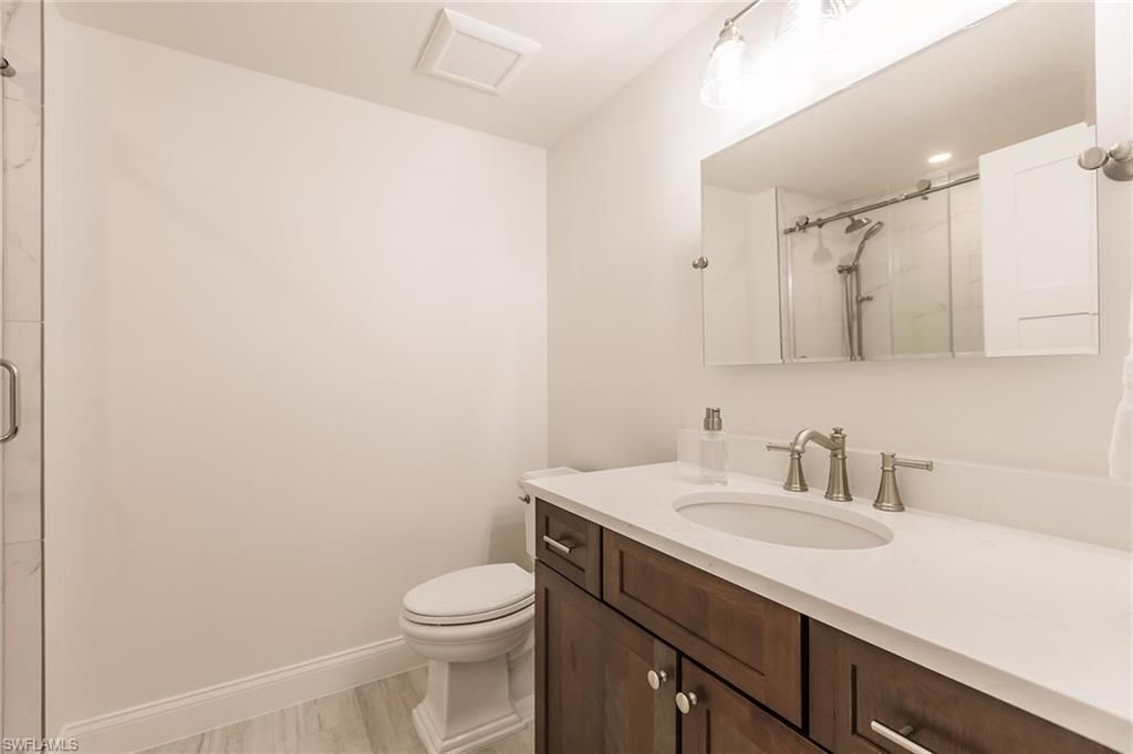 Bathroom, Glass Shower, Interior, Wood Texture Flooring