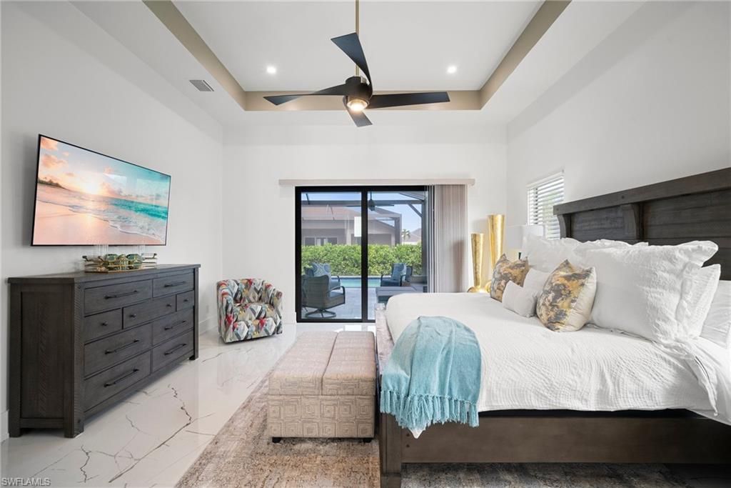 Bedroom, Interior, Marble, Recessed Lighting