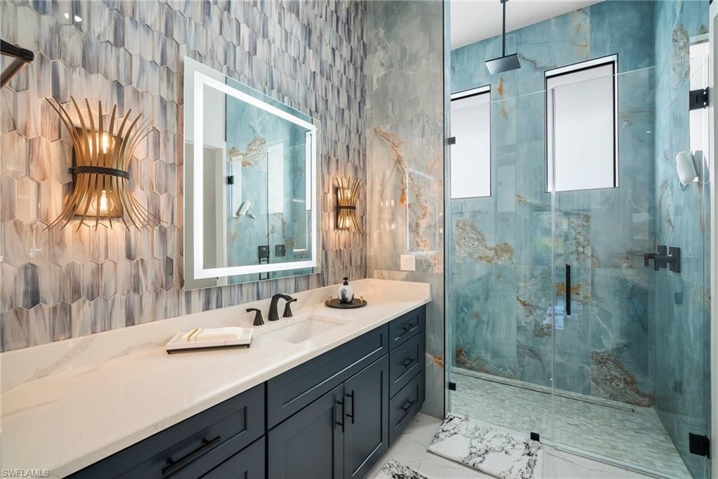 Bathroom, Dual Sink Vanities, Glass Shower, Interior, Marble