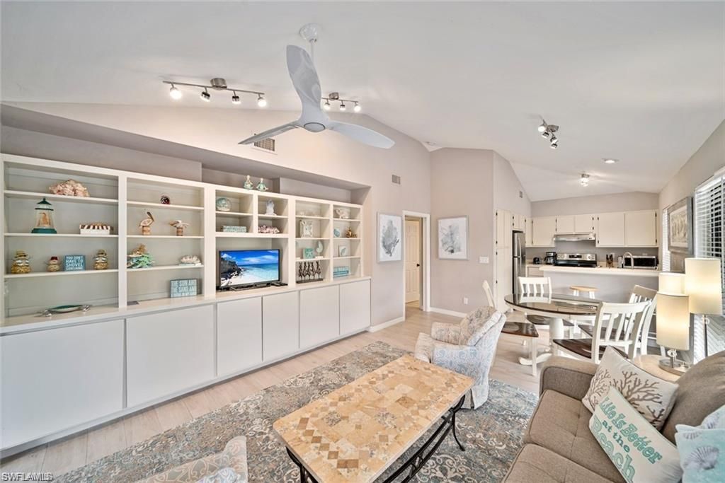 Dining room, Interior, Kitchen, Living room, Recessed Lighting, Stainless Steel Appliances, Wood Texture Flooring