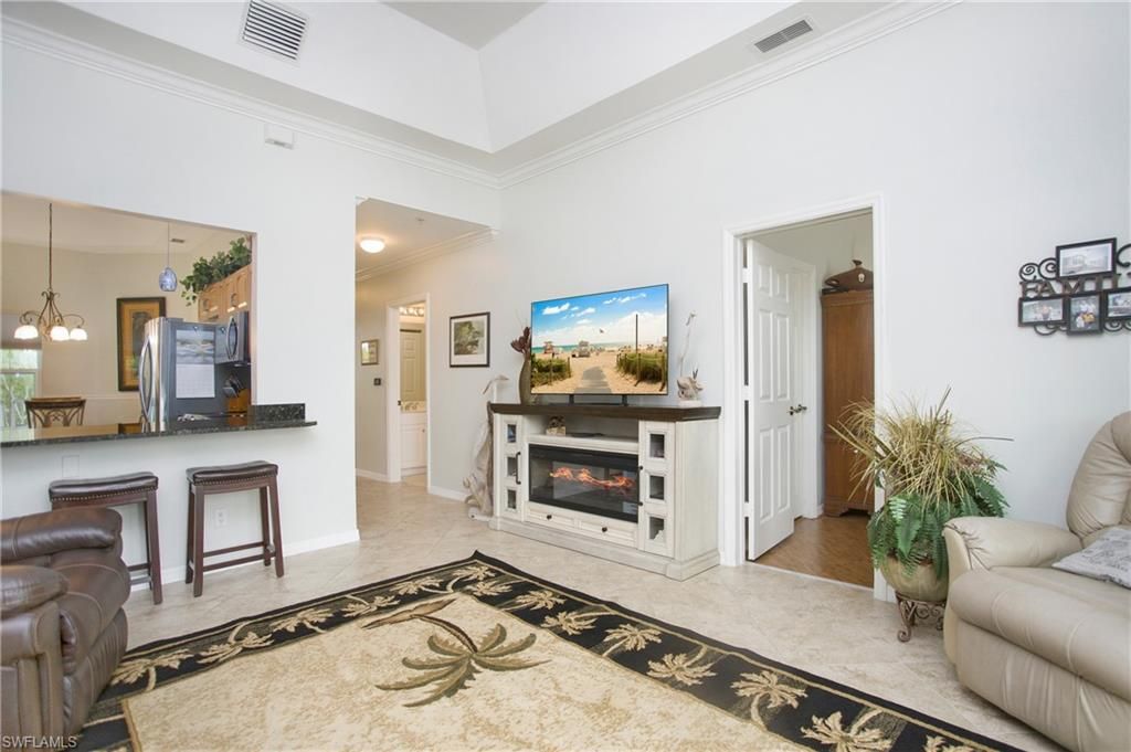 Fireplace, Interior, Kitchen, Pendant Lights, Wood Texture Flooring