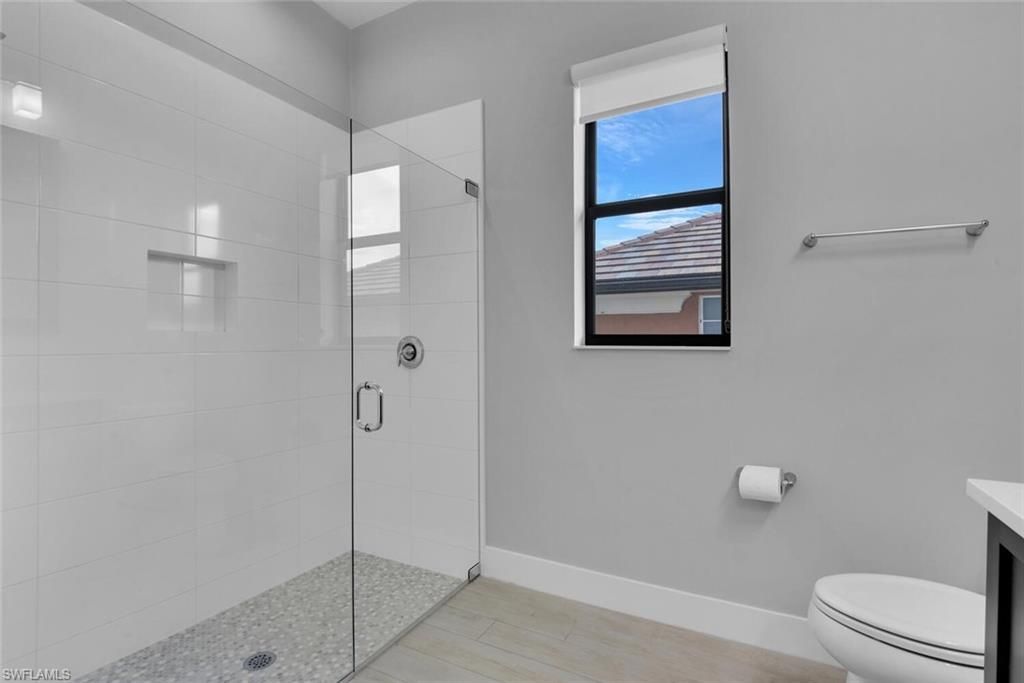 Bathroom, Glass Shower, Interior, Wood Texture Flooring