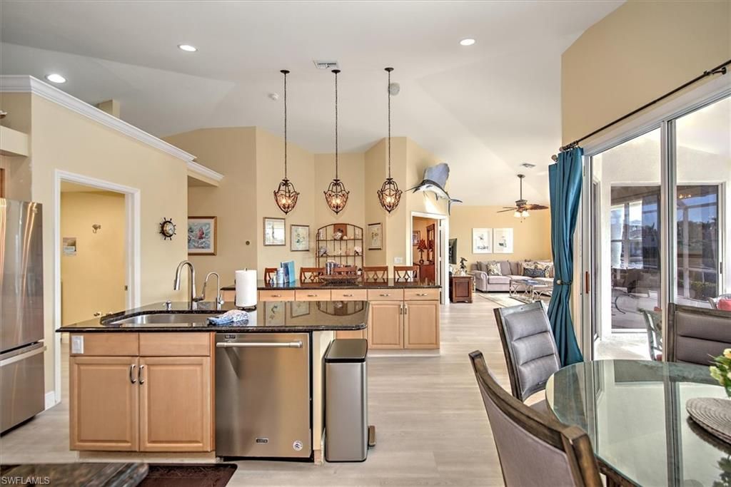 Interior, Kitchen, Living room, Pendant Lights, Recessed Lighting, Stainless Steel Appliances, Wood Texture Flooring