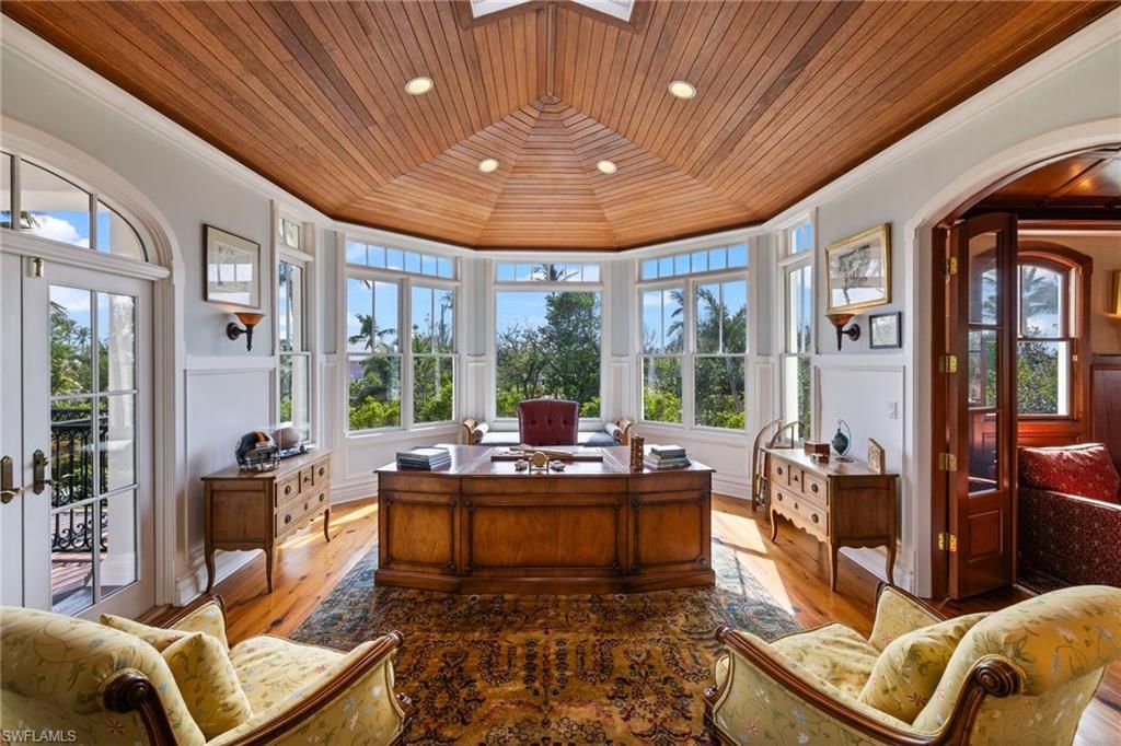 Home Office, Interior, Recessed Lighting, Wooden Ceilings, Wood Texture Flooring