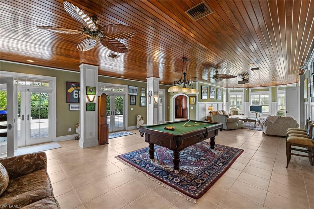 Billiard Table, Game Room, Interior, Living room, Pendant Lights, Recessed Lighting, Wooden Ceilings
