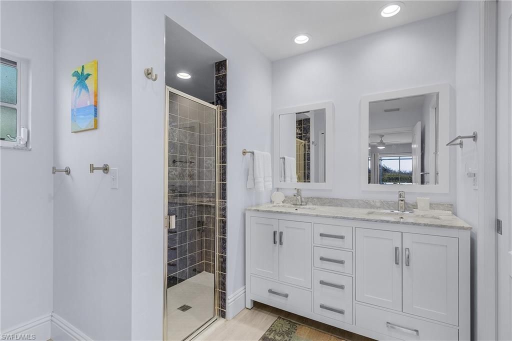 Bathroom, Dual Sink Vanities, Glass Shower, Interior, Recessed Lighting