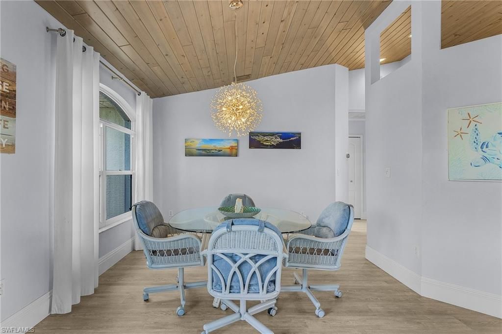 Chandelier, Dining room, Interior, Wooden Ceilings, Wood Texture Flooring