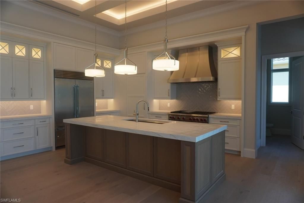 Interior, Kitchen, Pendant Lights, Stainless Steel Appliances, Wood Texture Flooring