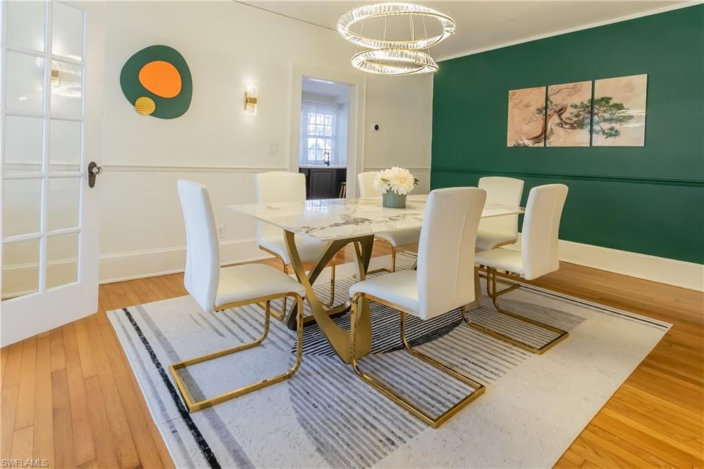 Dining room, Interior, Pendant Lights, Wood Texture Flooring