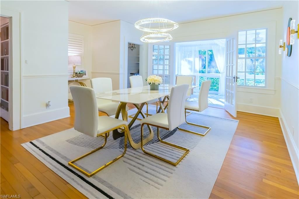Dining room, Interior, Pendant Lights, Wood Texture Flooring