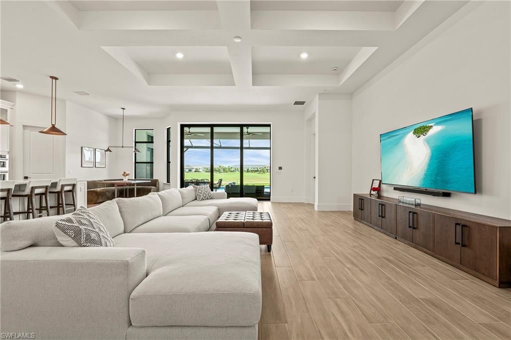 Interior, Living room, Pendant Lights, Recessed Lighting, Water, Wood Texture Flooring