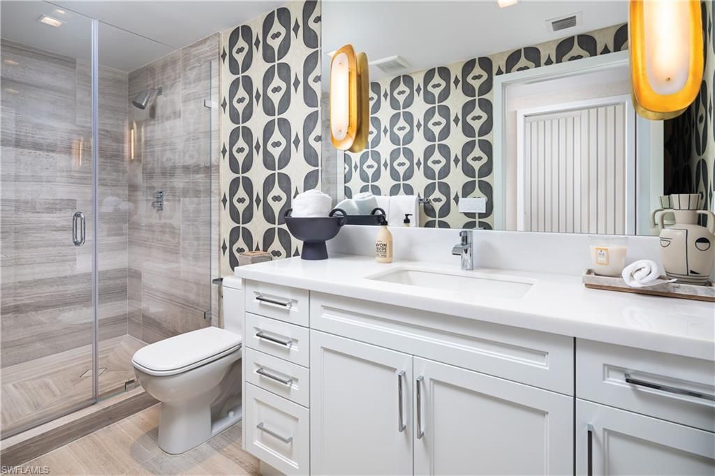 Bathroom, Glass Shower, Interior, Wood Texture Flooring