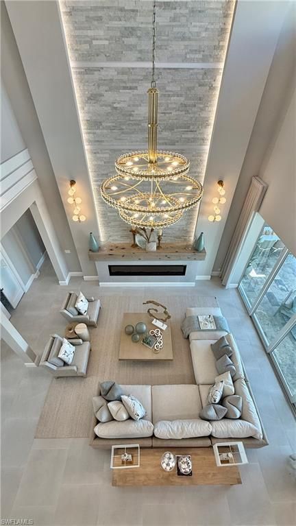 Fireplace, Interior, Living room, Pendant Lights