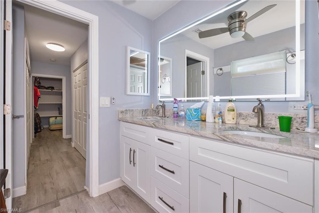 Bathroom, Dual Sink Vanities, Interior, Walk-in Closets, Wood Texture Flooring