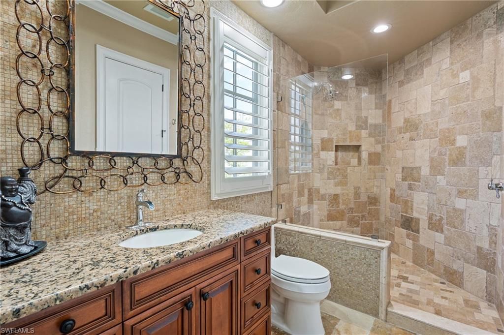 Bathroom, Interior, Recessed Lighting, Stone Walls