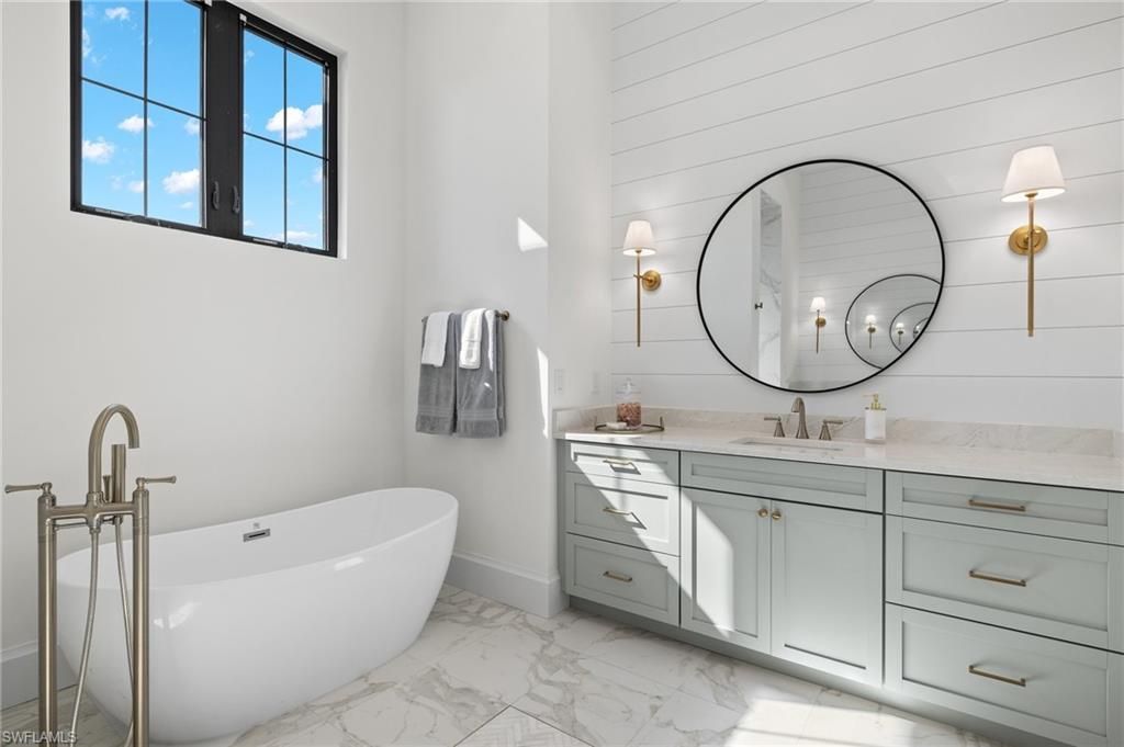 Bathroom, Dual Sink Vanities, Free Standing Baths, Interior, Marble