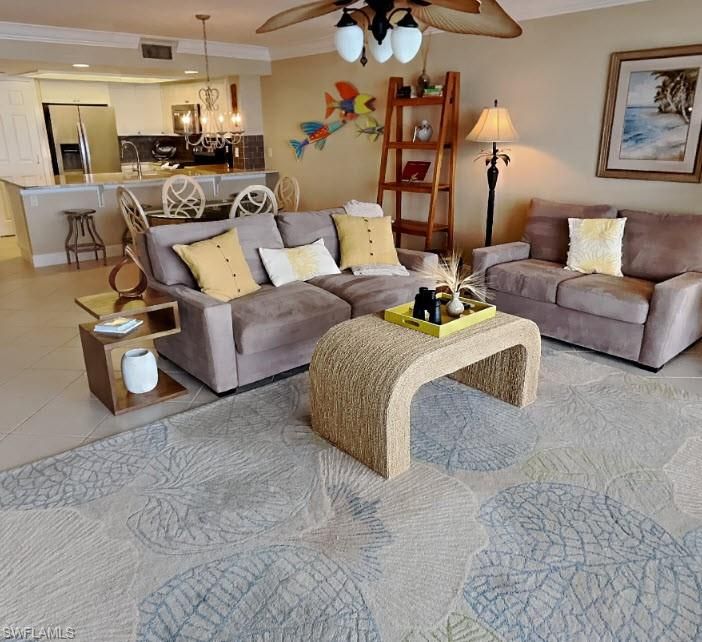 Chandelier, Dining room, Interior, Kitchen, Living room, Pendant Lights, Recessed Lighting, Stainless Steel Appliances