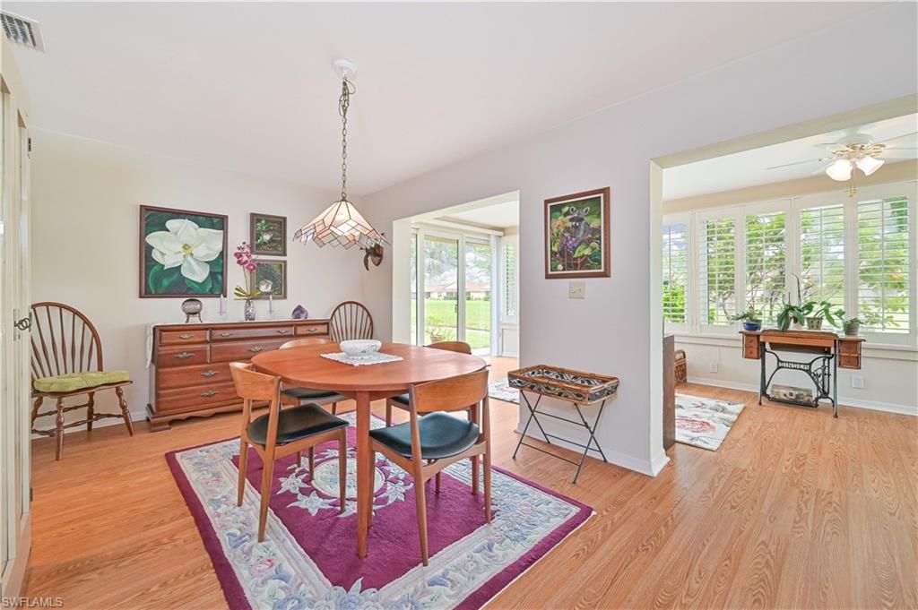 Dining room, Interior, Pendant Lights, Wood Texture Flooring