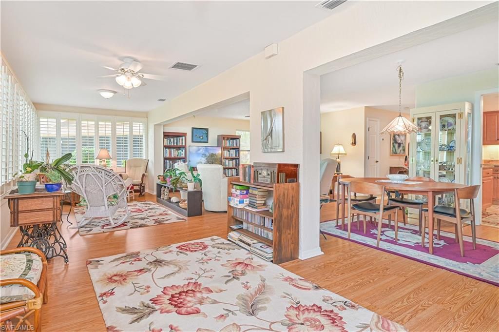 Dining room, Interior, Living room, Pendant Lights, Wood Texture Flooring