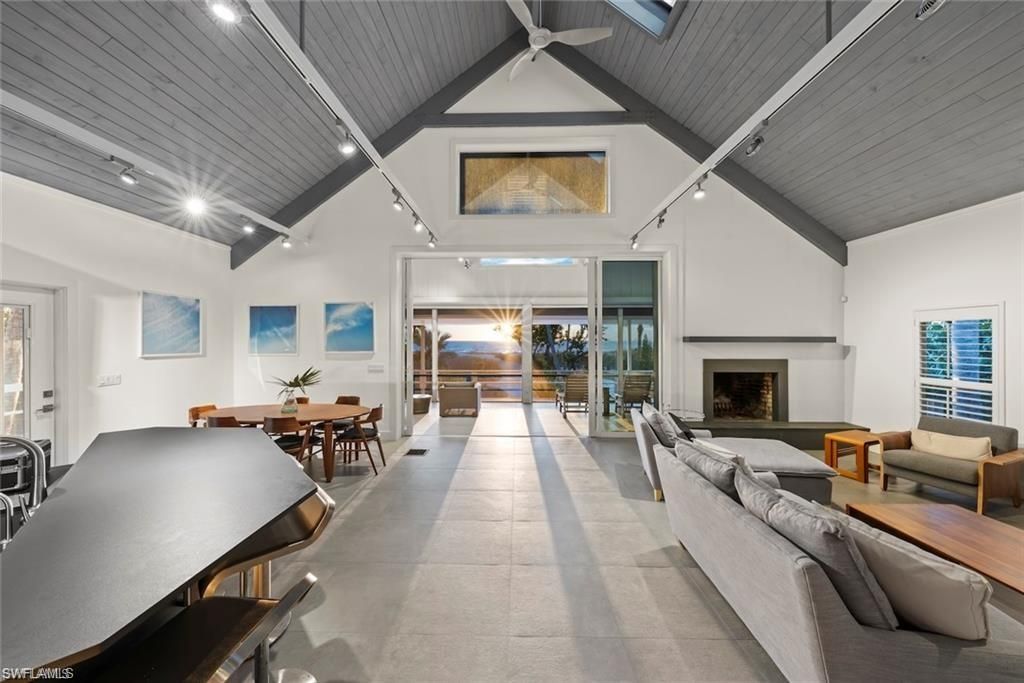 Dining room, Fireplace, Interior, Living room, Recessed Lighting