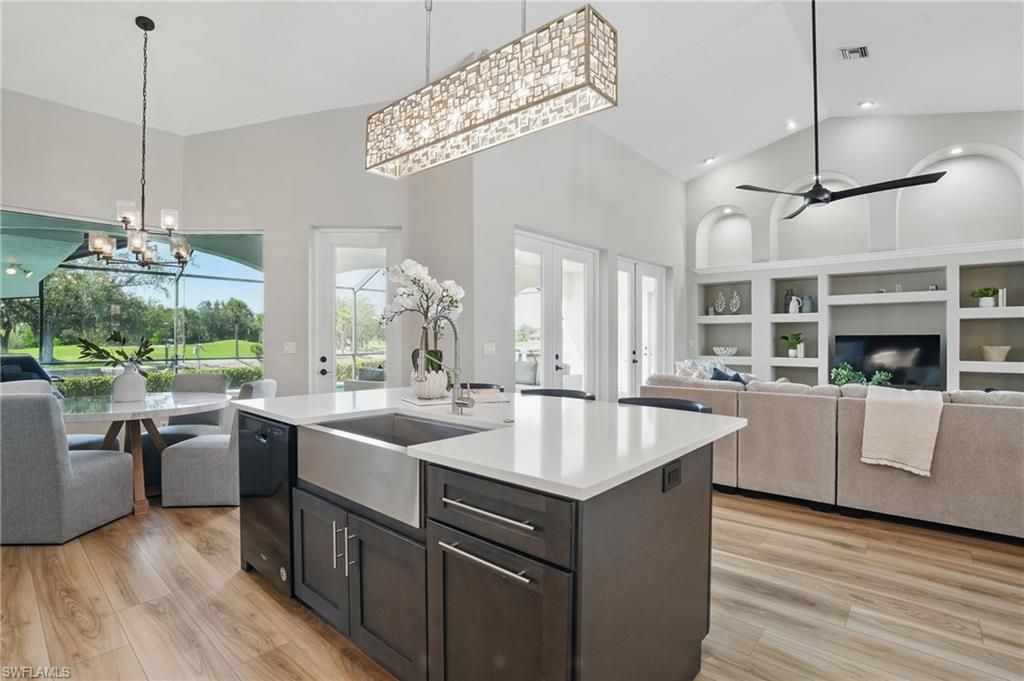 Dining room, Interior, Kitchen, Living room, Pendant Lights, Recessed Lighting, Wood Texture Flooring