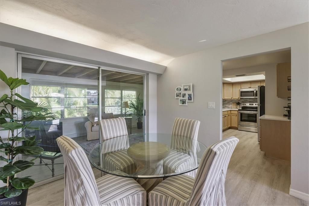 Dining room, Interior, Kitchen, Stainless Steel Appliances, Wood Texture Flooring