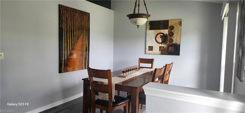 Dining room, Interior, Pendant Lights, Wood Texture Flooring