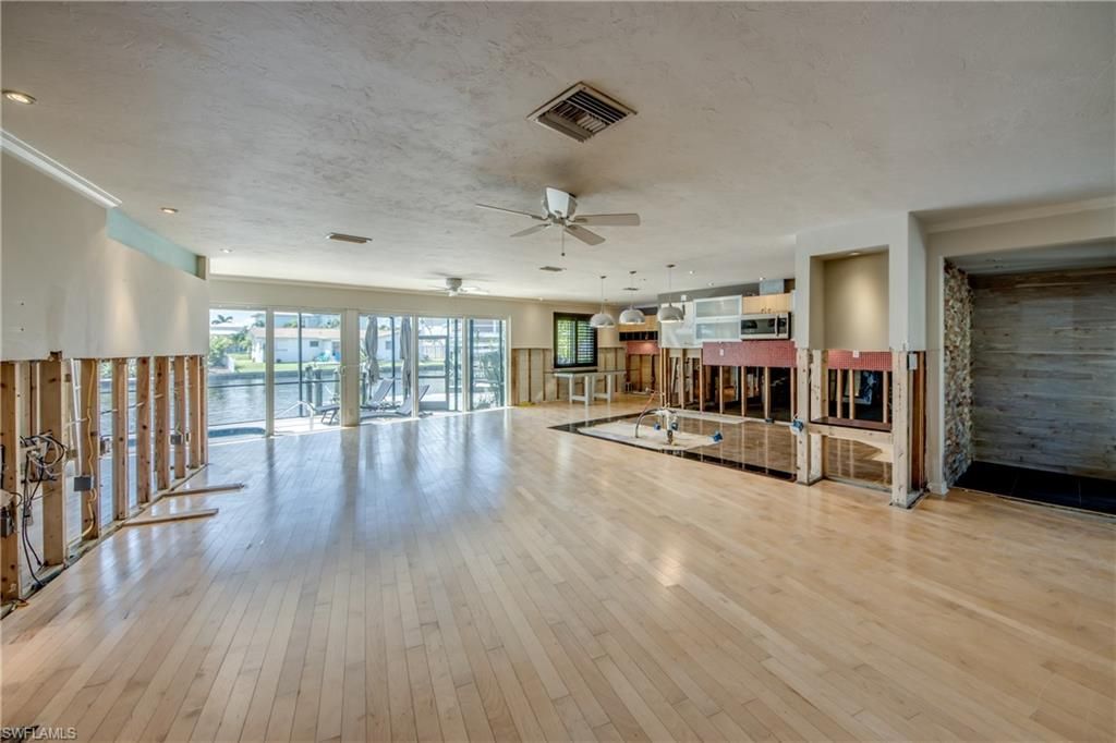 Interior, Recessed Lighting, Stone Walls, Wood Texture Flooring