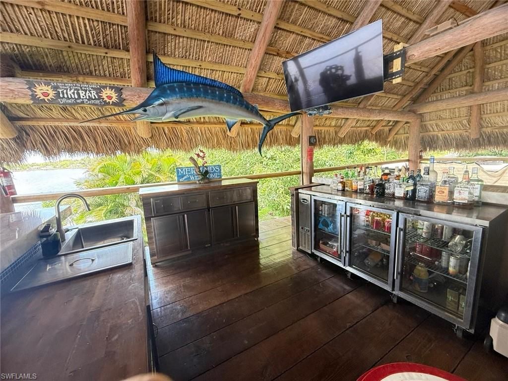Exterior, Outdoor Kitchen, Wooden Beams, Wood Texture Flooring