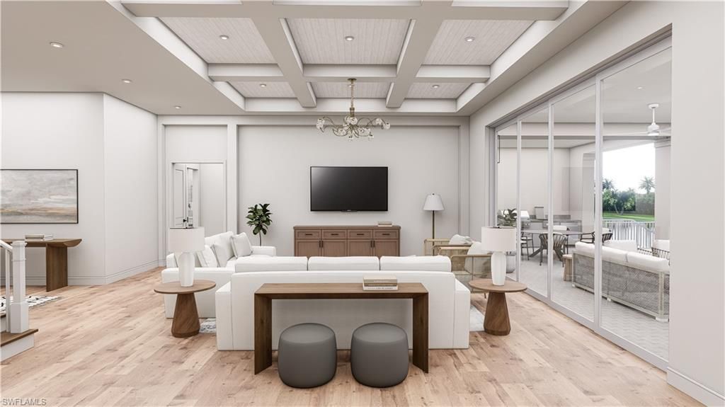 Dining room, Interior, Living room, Recessed Lighting, Wood Texture Flooring