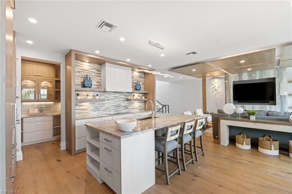 Interior, Kitchen, Pendant Lights, Recessed Lighting, Wood Texture Flooring