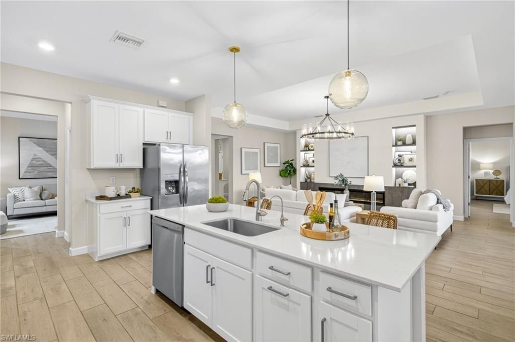 Interior, Kitchen, Living room, Pendant Lights, Recessed Lighting, Stainless Steel Appliances, Wood Texture Flooring