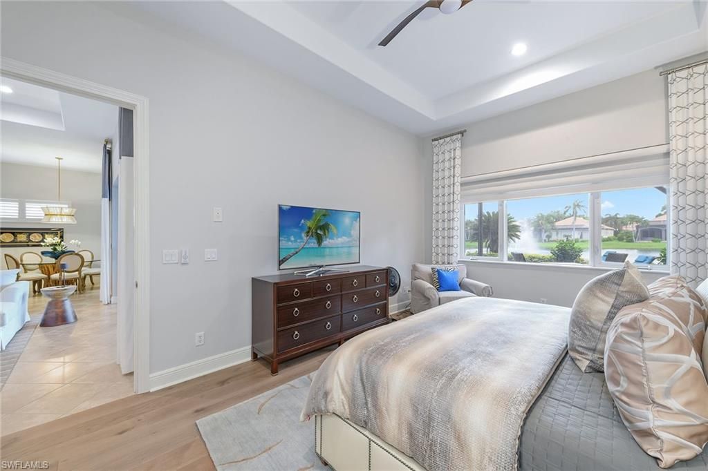 Bedroom, Chandelier, Interior, Pendant Lights, Recessed Lighting, Wood Texture Flooring