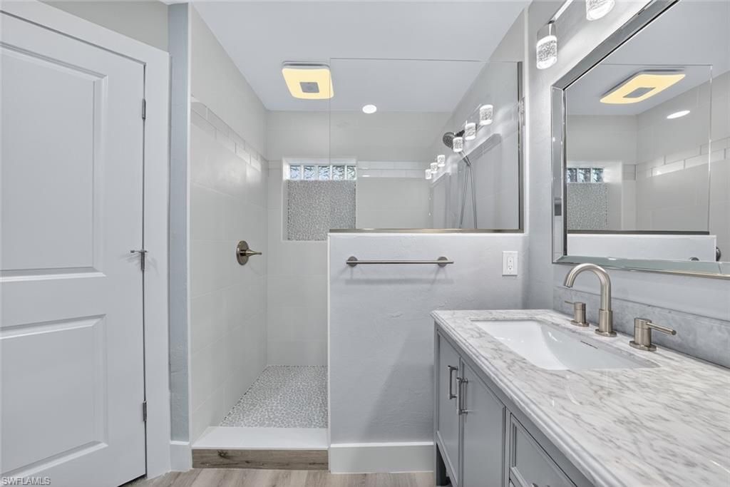 Bathroom, Interior, Recessed Lighting, Wood Texture Flooring